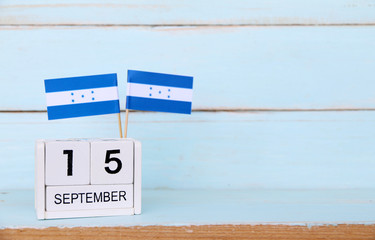 SEPTEMBER 15 Wooden calendar Concept independence day of Honduran and Honduran national day.with space for your text