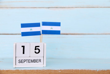 SEPTEMBER 15 Wooden calendar Concept independence day of Nicaragua and Nicaragua national day.with space for your text