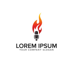 microphone fire logo design concept template
