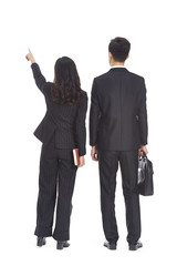 young asian businessman and businesswoman, isolated on white background.