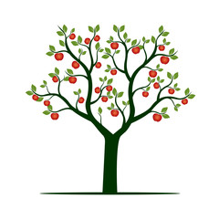 Green Tree with red Apples. Vector Illustration.