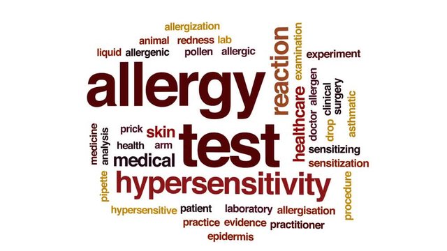 Allergy test animated word cloud, text design animation.