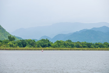 Tropical green mountain on lake view