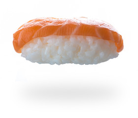 Salmon sushi nigiri isolated on white background