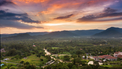 beautiful of sunset at mountain and landscape of Nakhonnayok