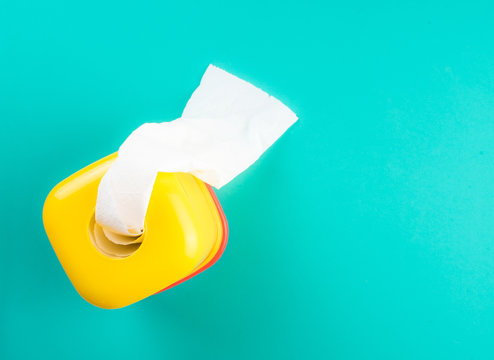 Yellow Box Of Tissues With Text Space,top View