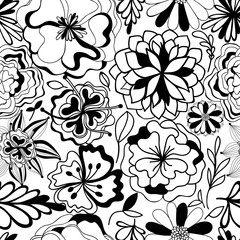 abstract seamless black and white pattern from flowers