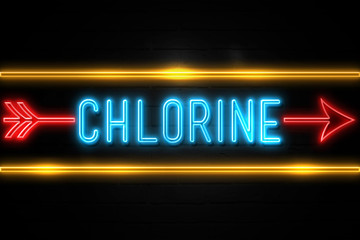 Chlorine  - fluorescent Neon Sign on brickwall Front view