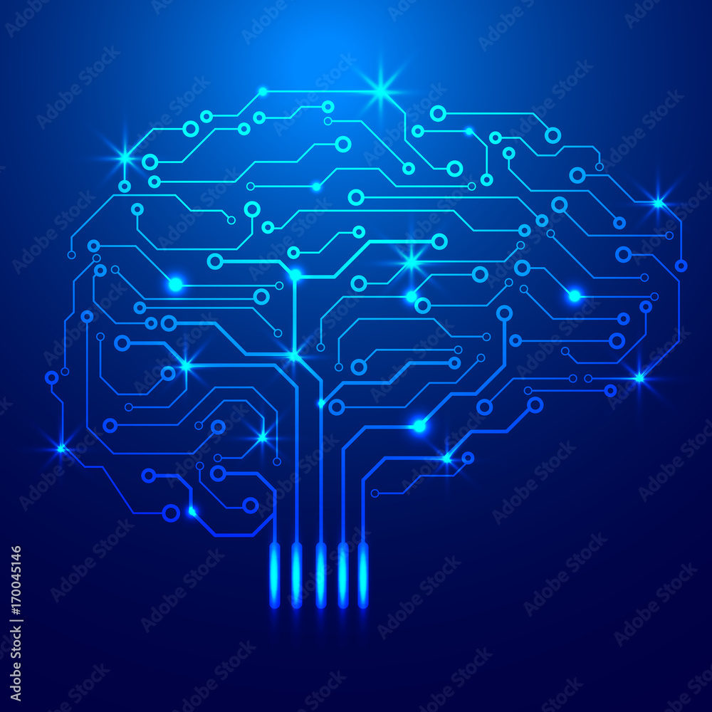 Poster blue hi technology circuit board smart brain concept vector background