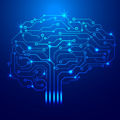 Blue Hi Technology Circuit Board Smart Brain Concept Vector Background