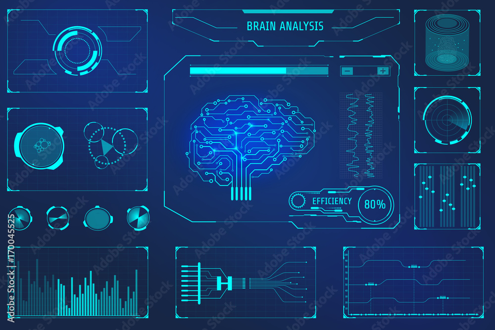 Leinwandbilder hud elements hi technology interface brain analysis concept vector background