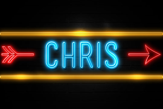 Chris  - fluorescent Neon Sign on brickwall Front view
