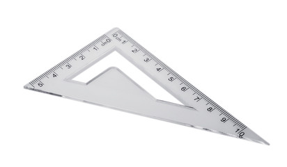 Plastic ruler, protractor triangle isolated on white background