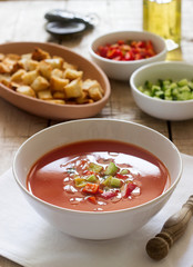 Gazpacho is a soup made of raw vegetables and served cold.