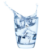 Glass of water with Glass of water with ice cubes isolated on white backgroundice cubes isolated on white background