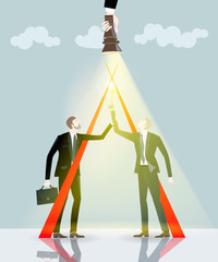 Two successful businessmen with the trophy. Business concept illustration