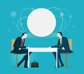 Two businessmen on the meeting discussing the deal. Business concept illustration