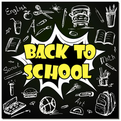 Back to school - funny pop art lettering with signs and icons