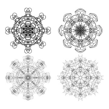 Kaleidoscopic mandala inspired Diwali Om symmetric Indian symbol imitation with yoga circle set. Psychedelic Buddhism, spiritual flash tattoo. Sacred mystic, alchemy or occult geometry symbol vector.