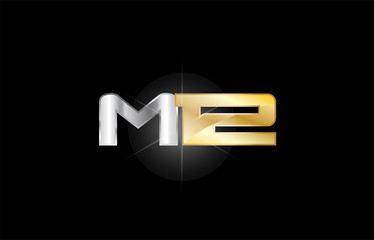 M12 M 12 silver gold letter number logo icon design