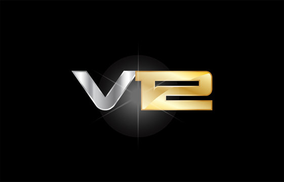 V12 V 12 silver gold letter number logo icon design