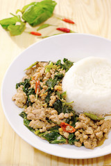 basil pork rice, thai popular food