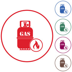 Camping stove with gas bottle icon vector