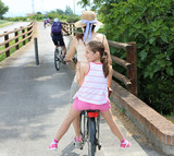 family on the bike path