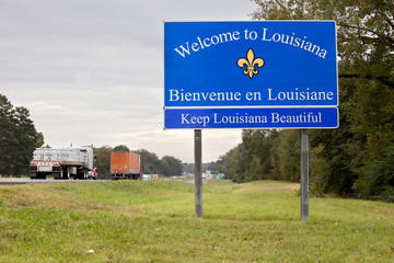 State Line Sign Saying Welcome to Louisiana