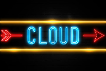 Cloud  - fluorescent Neon Sign on brickwall Front view