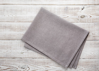 Napkin on table black and white photo. Napkin close up top view mock up for design. Place for text