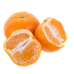 Half orange fruit on white background, fresh and juicy