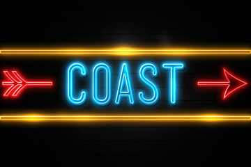Coast  - fluorescent Neon Sign on brickwall Front view