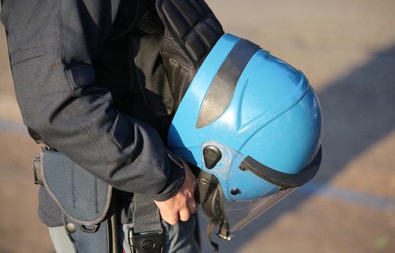blue helmet of a policeman