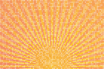Abstract yellow orange radial background in square mosaic grid. Bright summer vector illustration