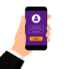 Sign in Page on Smartphone Screen. Mobile account concept. Vector illustration isolated on white background.