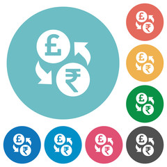 Pound Rupee money exchange flat round icons