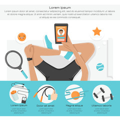 Fitness infographics. Women with sport devices.