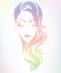 women long hair style icon, logo women on color background