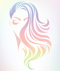 women long hair style icon, logo women on color background