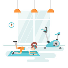 Stylish and modern illustration of a girl training in gym.
