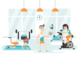 Fresh and modern illustration of group of people in gym.
