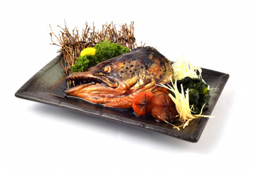 Salmon Head with special Soy Source. Japanese tradition cuisin