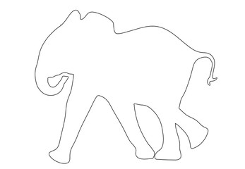 Outline of an african Elephant - digitally handdrawn illustration on white background