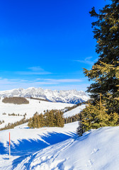 On the slopes of the ski resort Brixen im Thalef. Tyrol, Austria
