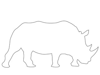 Outline of an african Rhinoceros  - digitally handdrawn illustration on white background