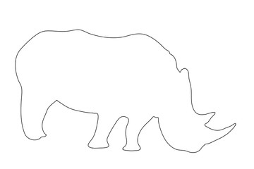 Outline of an african Rhinoceros  - digitally handdrawn illustration on white background