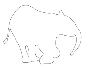 Outline of an african Elephant - digitally handdrawn illustration on white background