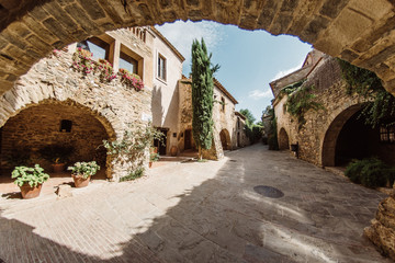 Medieval and touristic town of Monells, la Costa Brava, near Girona, in the north of Catalonia,...