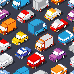 Seamless pattern of cars and trucks city transport industry